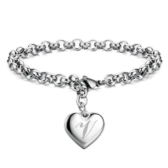 925 Sterling Silber Fein 26 Buchstaben Damen Herren Kette Armband Charm Herz Niedlich Hochzeit Persönlichkeit Schmuck Dame Geschenk Party 20cm