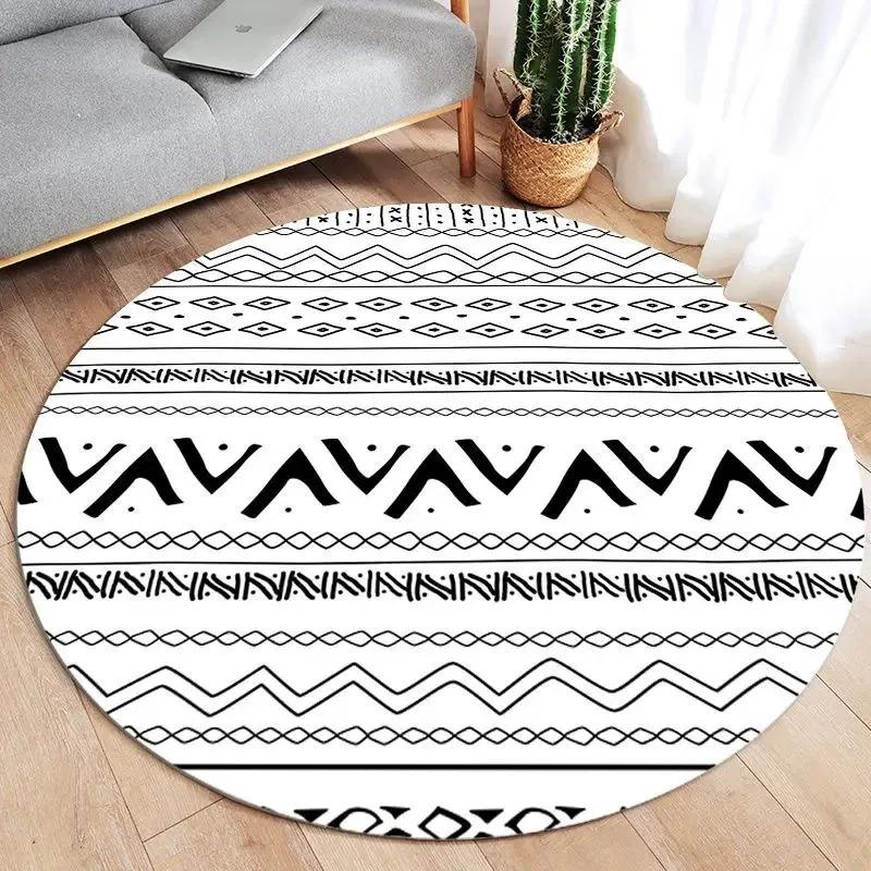 Bohemian Round Area Rugs Geometric Mandala Design Multi Color Pattern for Modern Living Room Home Decor