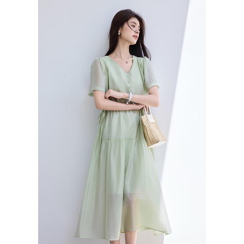 VICTORIA&VERA Women's Tencel V-Neck A-Line Midi Dress