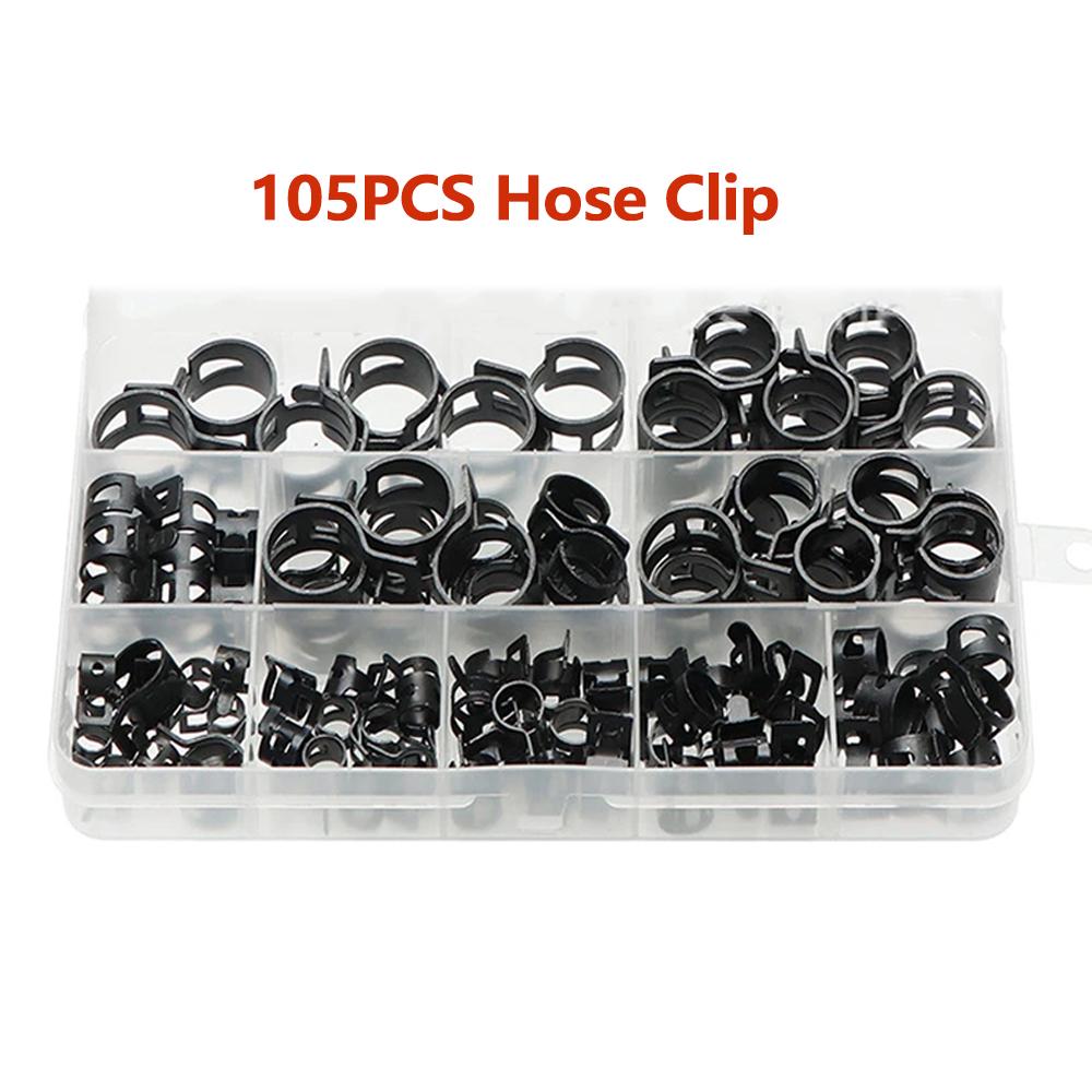 

105Pcs Automotive oil pipe elastic clamp pipe clamp spring clamp Black manganese steel clamp pipe clamp throat clamp