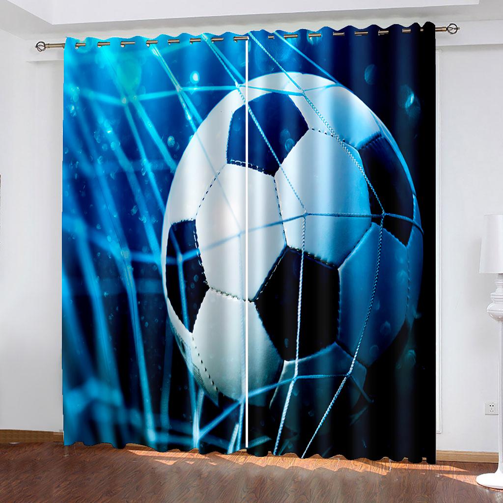Thin Shading Drape for Living Room and Bedroom Decoration, 2 Panels, Soccer Balls, Football, Football, Door Room