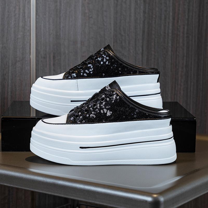 

Women s 7.5CM High Heel Slippers Bling Cover Toe Platform Sole Slippers Women Dress Spring Autumn Fashion Zapatillas De Mujer 34 чорний