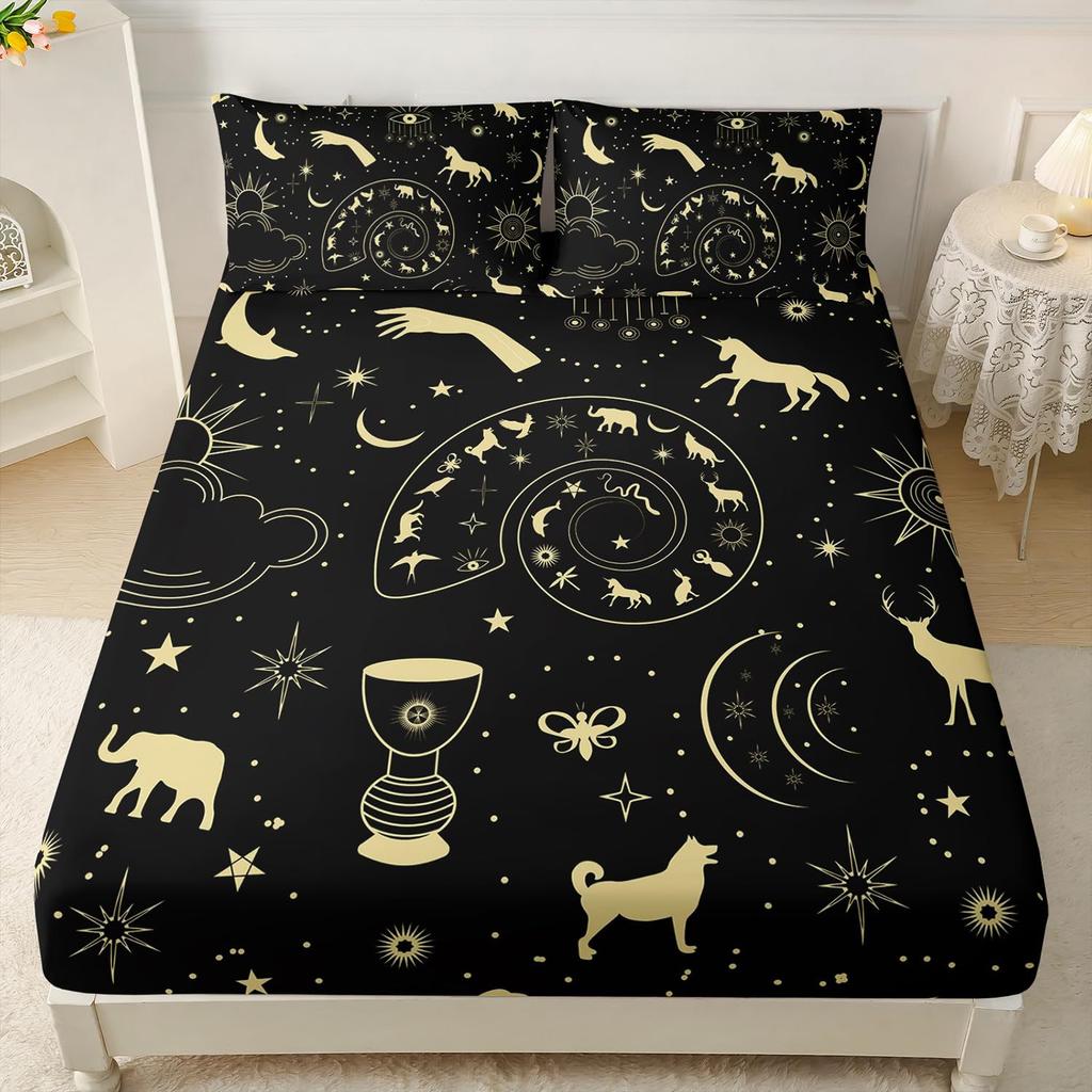Cute Cartoon Cat Pattern Bed Hat Three-Piece Digital Printing Bedding Set Adult Children