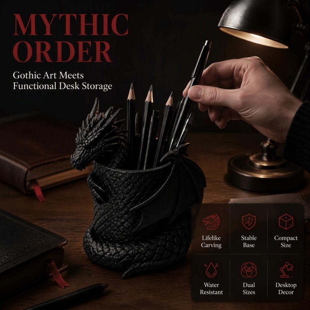 Realistic Dragon Pen Holder Statue 3D Printed Makeup Brush Box Dragon Head Storage Holder Bedroom