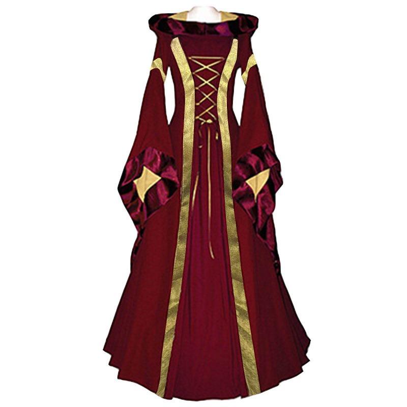 Medieval cos victorian vintage hooded dress flared sleeve court banquet show dress