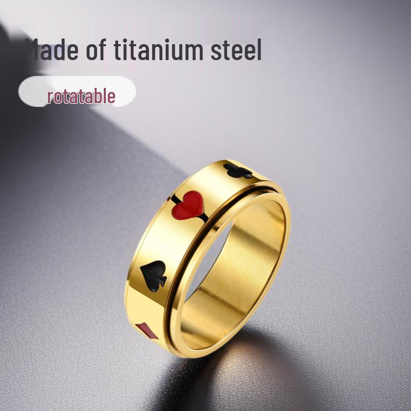 Drehbarer Ring aus Titanstahl mit Kartensymbolmuster