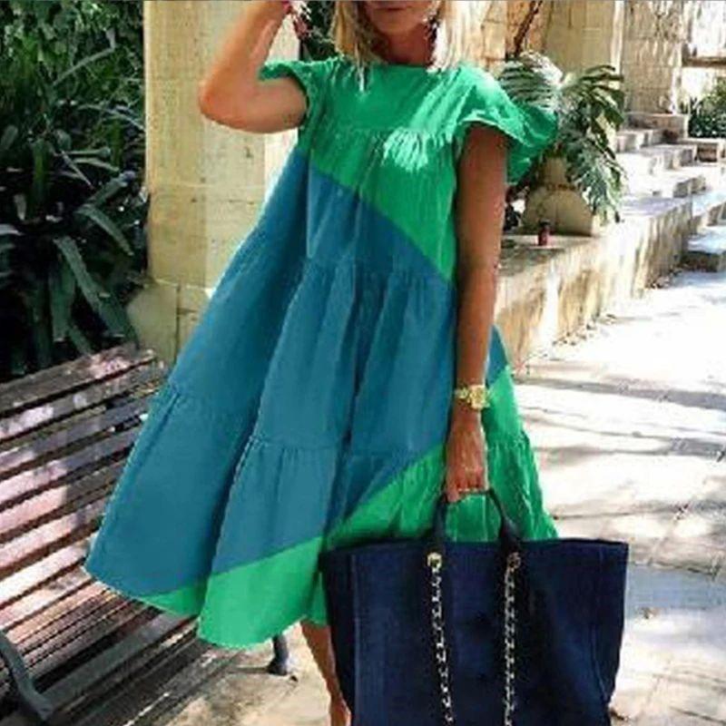 

Plus-size Dress Round Neck Pink Maple Leaf Butterfly Print L lanlv L(L)