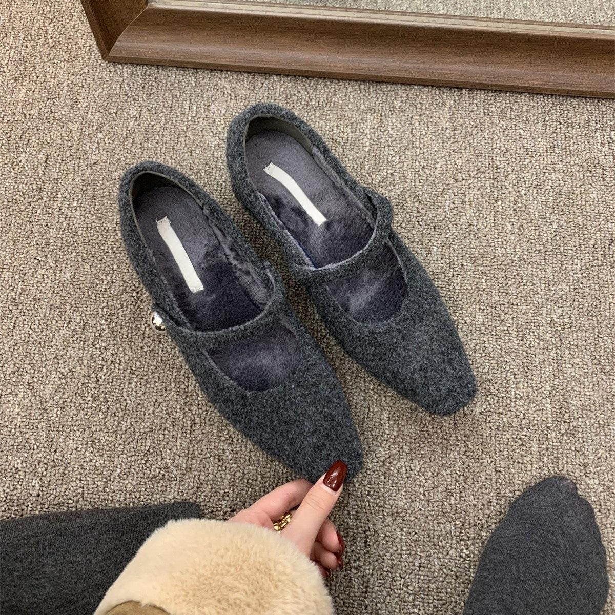 

Туфли-лодочки серые с квадратной головкой и толстым каблуком женские зимние французские темпераментные бархатные вечерние туфли Мэри Джейн на высоком каблуке пушистые 35 серый