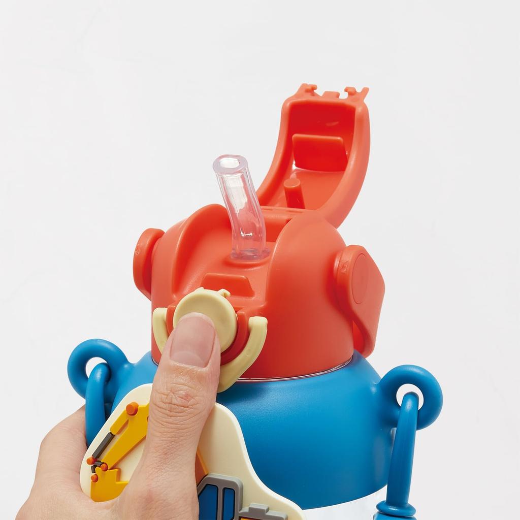 Skater Straw Water Bottle with Rubber Locking and Shoulder Strap (PRMC7ST-A) Mascot, 650ml, One-Push Open, Function, Handle,
