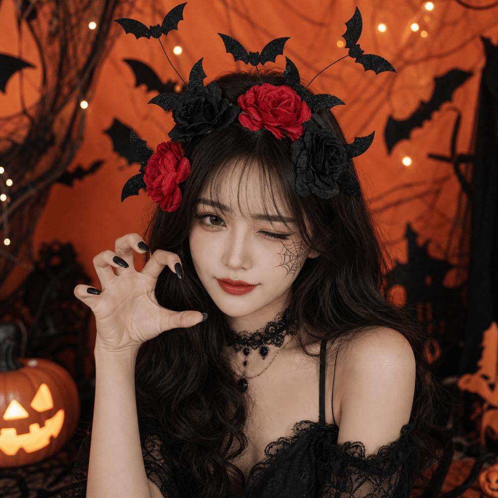 Spider Web Halloween Headband Black Artificial Flowers Party Role-playing Accessory  Dress Up