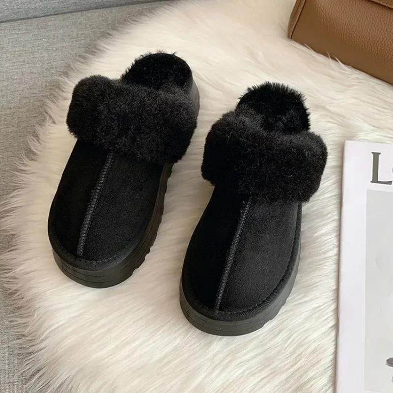 2024 Snow Boots Fur Fur Slippers Female Wearing 2024 New Baotou Flat Half Drag Thick Sole Cotton Shoes Women Boots