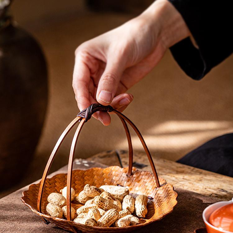 Song Style Bamboo Woven Small Snack Tray: Chinese Tea, Fruit Plate, Wedding Ornament
