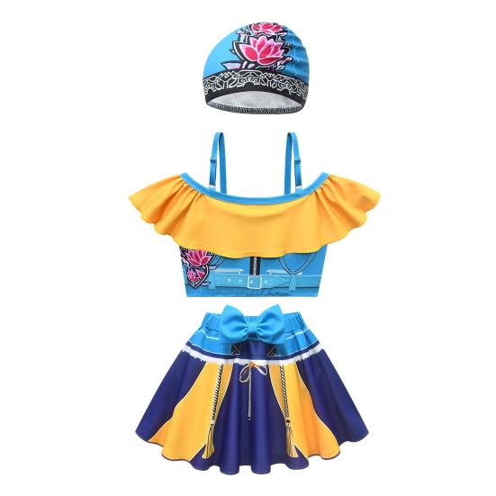 Children s Swimsuit Two Piece Set Girls Swimwear All Over Print Racerback Top 130cm