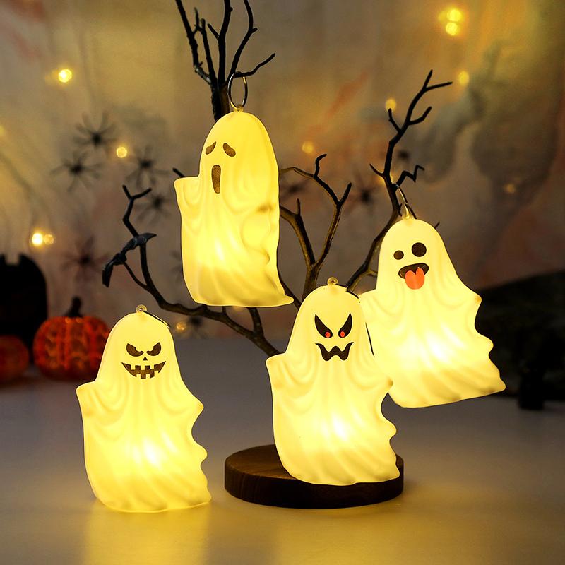 Ghost Halloween Decor - White Ghost Led Night Light Spooky Figurine Statue Festival Lamp Table Topper Hanging Decorations