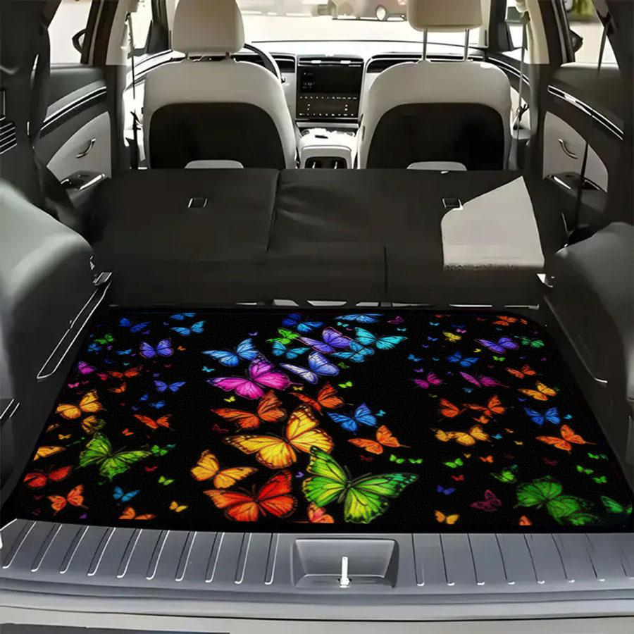 1pc Dreamy Butterfly Print Personalized Car Trunk Mat Interior Protection Cargo Liner Durable Polyester Floor Mat Safe