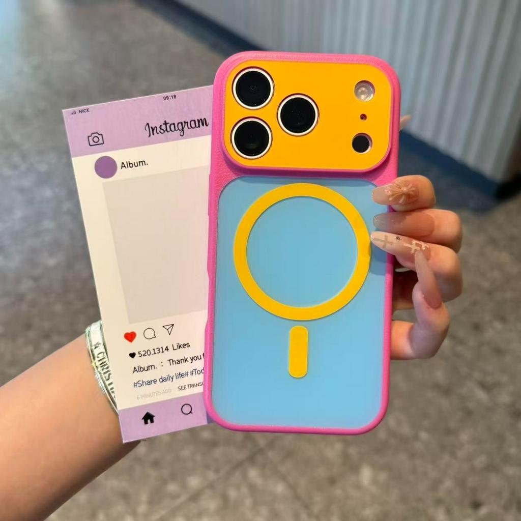 Applicable To Apple 17 Mobile Phone Case Candy Contrasting Color iPhone17Pro Anti-drop 16Pro Dopamine Fine Hole Magnetic Case