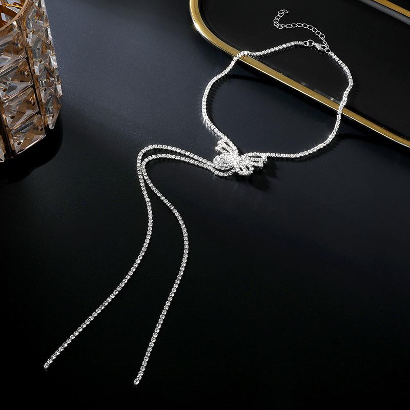 Butterfly Tassel Rhinestone Necklace Female Tide Bride Full Diamond Neck Chain Fashion Suit Collarbone Chain