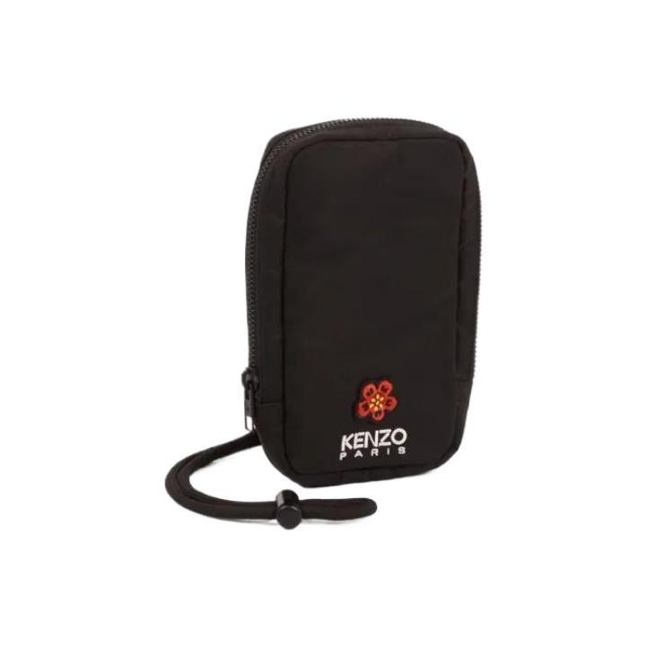 Kenzo Logo Embroidered Floral Patch Polyester Shoulder Crossbody Phone Bag Men Bags Black FC65PM458F2599
