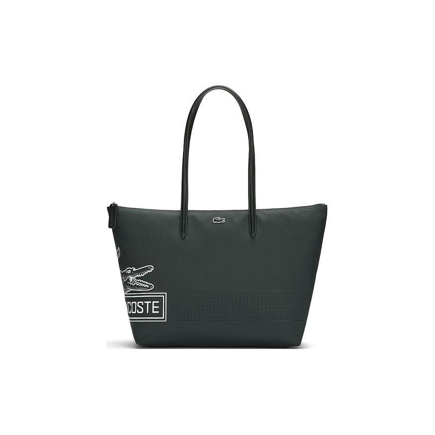 LACOSTE PVC Tote Bag, Shopping Bag, Shoulder Bag, Handbag Large Women's Dark Green NF4243SJ-K49