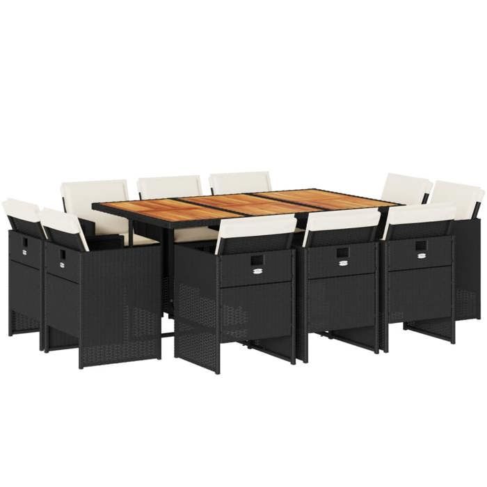 VidaXL 11-piece Garden Dining Set Black Cushions Braided Resin 3277802