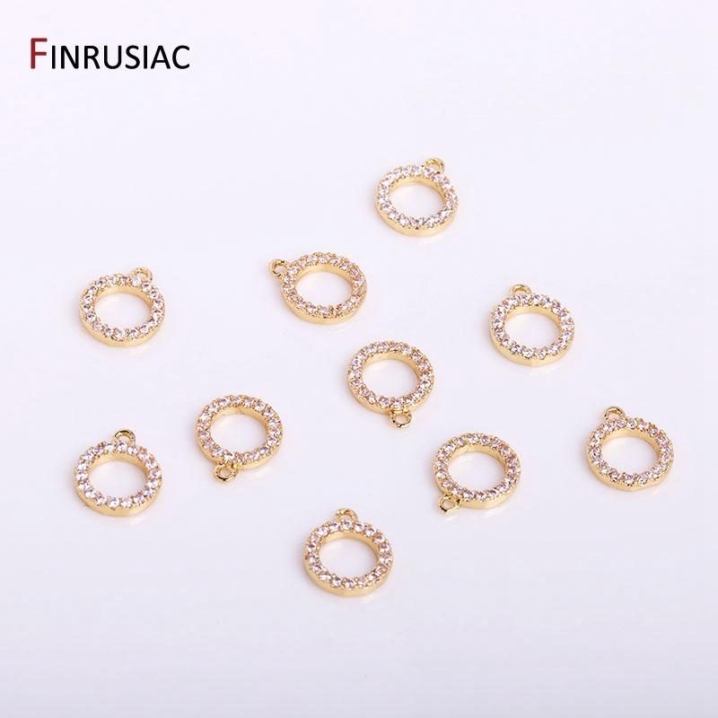 8mm 14k Gold Plated Copper Metal Inlay Zircon Round Small Pendant DIY Earrings Necklaces Fittings Jewelry Making Supplies