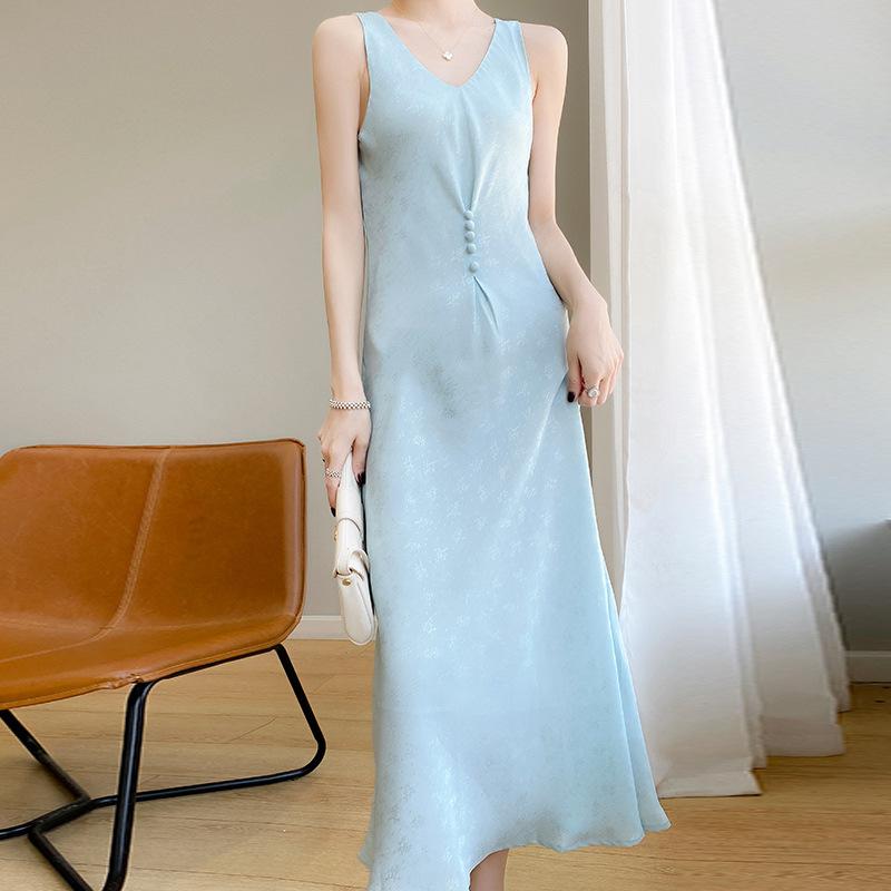 Sukienka z wysokiej klasy kwasu octowego w stylu light luxury dla kobiet na lato Nowa seksowna sukienka na ramiączkach z wysokiej półki Wygodna i modna Wszechstronna sukienka midi
