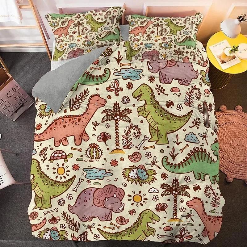 Cartoon Dinosaur Bedding Set Twin Queen King Size Boho Comforterduvet Cover Polyester Quilt Cover Pillowcase Soft Bedclothes
