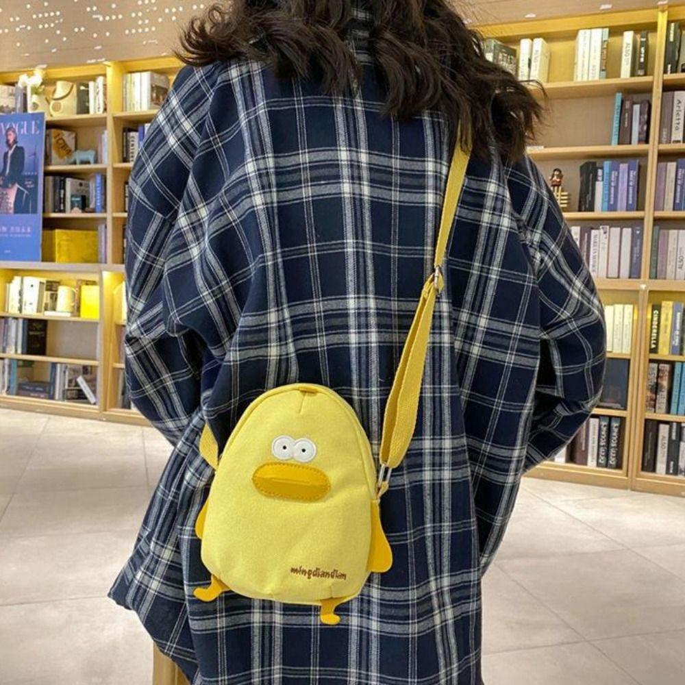 Korean Style Funny Chick Crossbody Bag Canvas Cute Handbag Creative Small Messenger Bag  Women