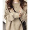 Women's Loose Fit Retro Knitted Sweater - Round Neck, Solid Color, Soft & Thick for Autumn/Winter 2025