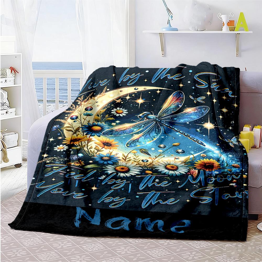 Dragonfly Personalized Text Blanket Lightweight Customizable Blanket Warmthful Decor Perfect for Bed Sofa Couch Nap Four Seasons Universal
