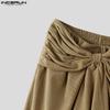 INCERUN Autumn Winter Men Twisted Ruffled Waist Solid Color Casual Corduroy Long Pants