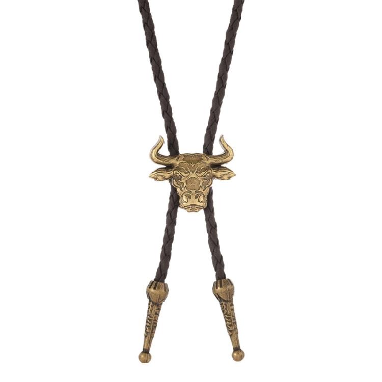 Trendy PU Leather Necktie With Bold Bull Head Design Alloy Necktie Soft Practical Unisex Gift For Birthdays Holidays