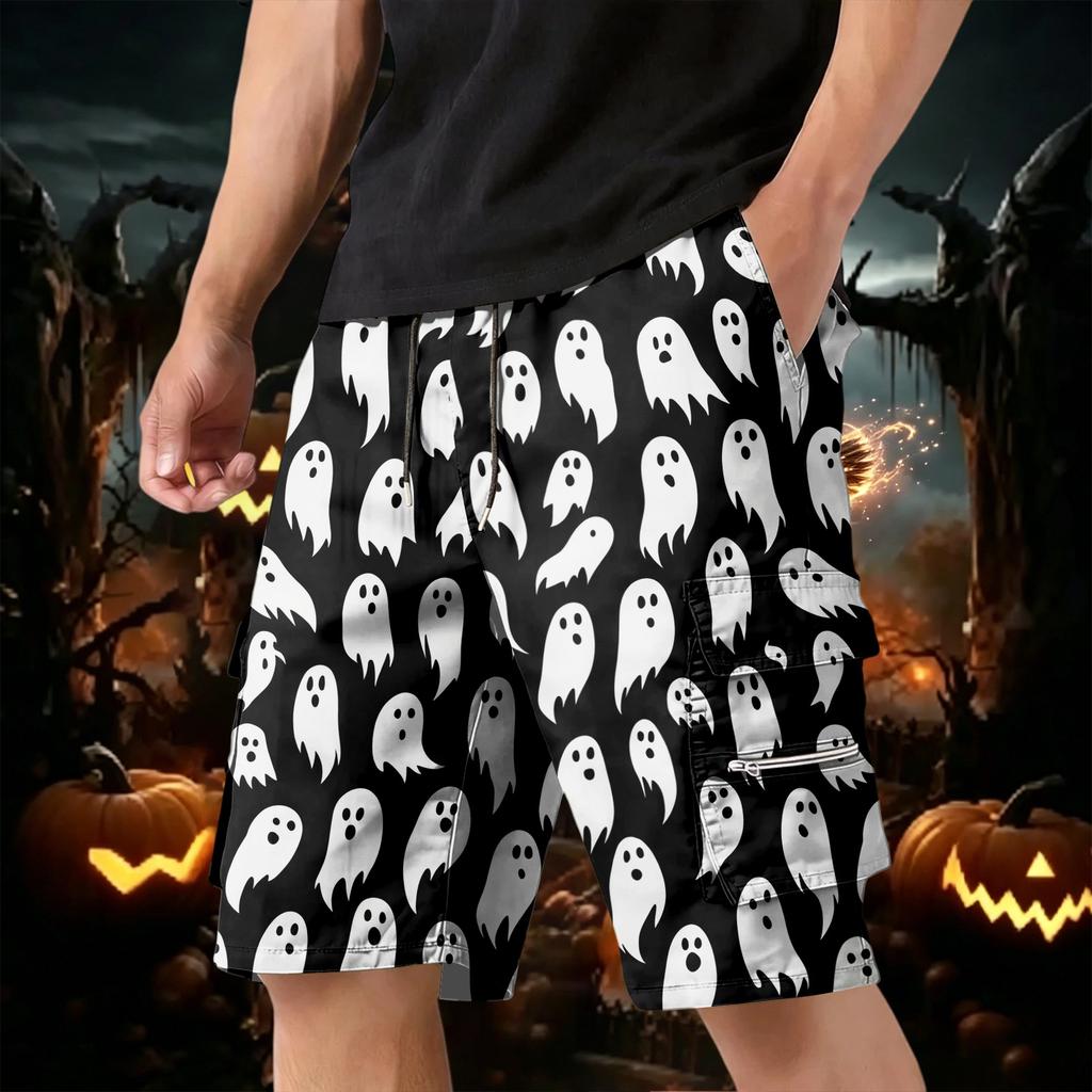 Men's Halloween Cargo Shorts Multi-Pocket Drawstring Casual Workout Shorts