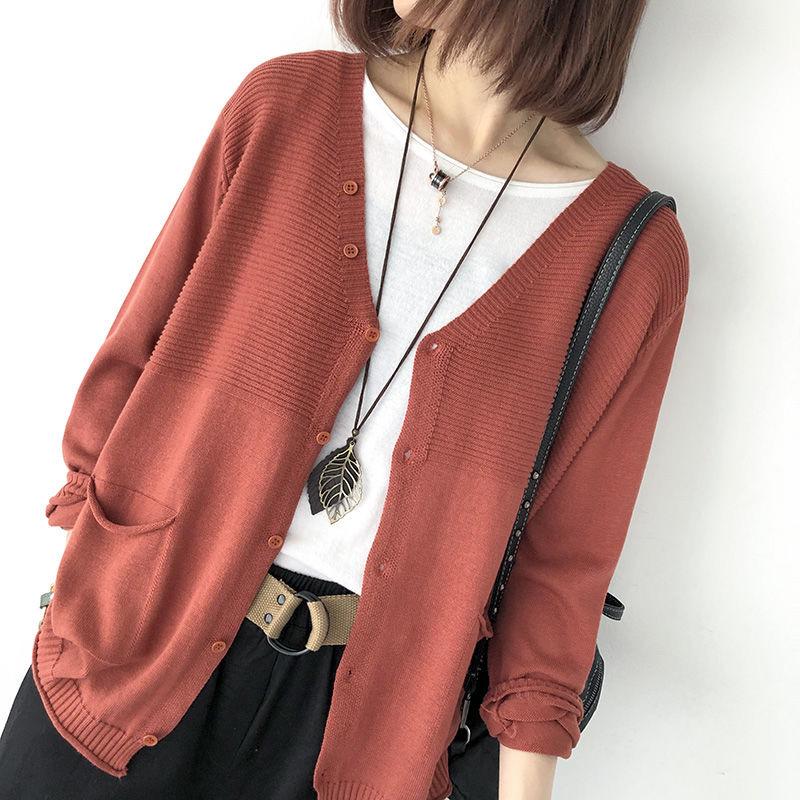 

Женский свободный трикотажный кардиган с V-образным вырезом и длинными рукавами для весны и осени 2025 One Size кирпич красный