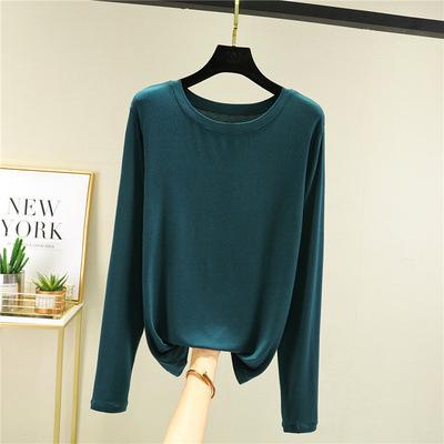 Damen Modal Langarm T-Shirt Rundhalsausschnitt Einfarbig Schmale Passform Basic Unterhemd Dünn Vielseitig Lässiges Oberteil