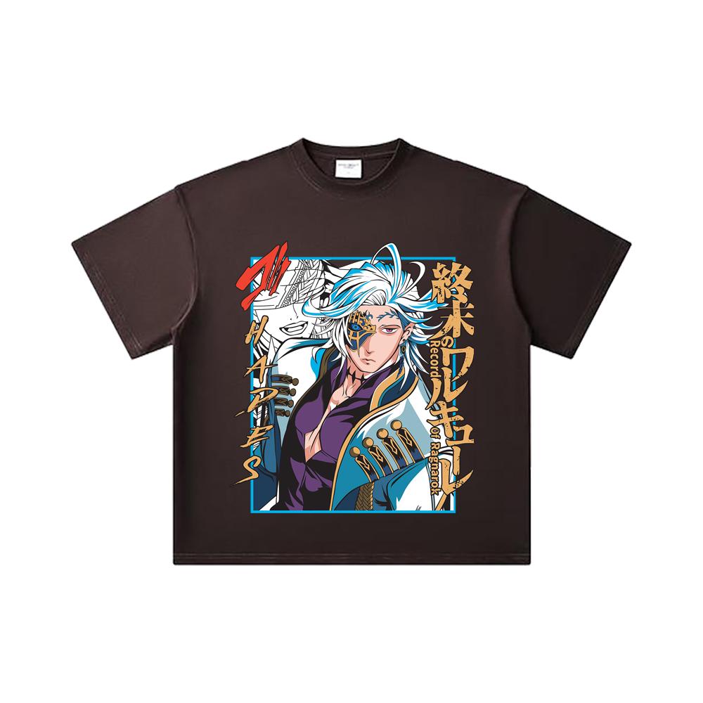 260 GSM Dubbelgarn 32's 100% Bomull Record of Ragnarok V6 Hades Tryck Unisex Tung Bomulls T-shirt