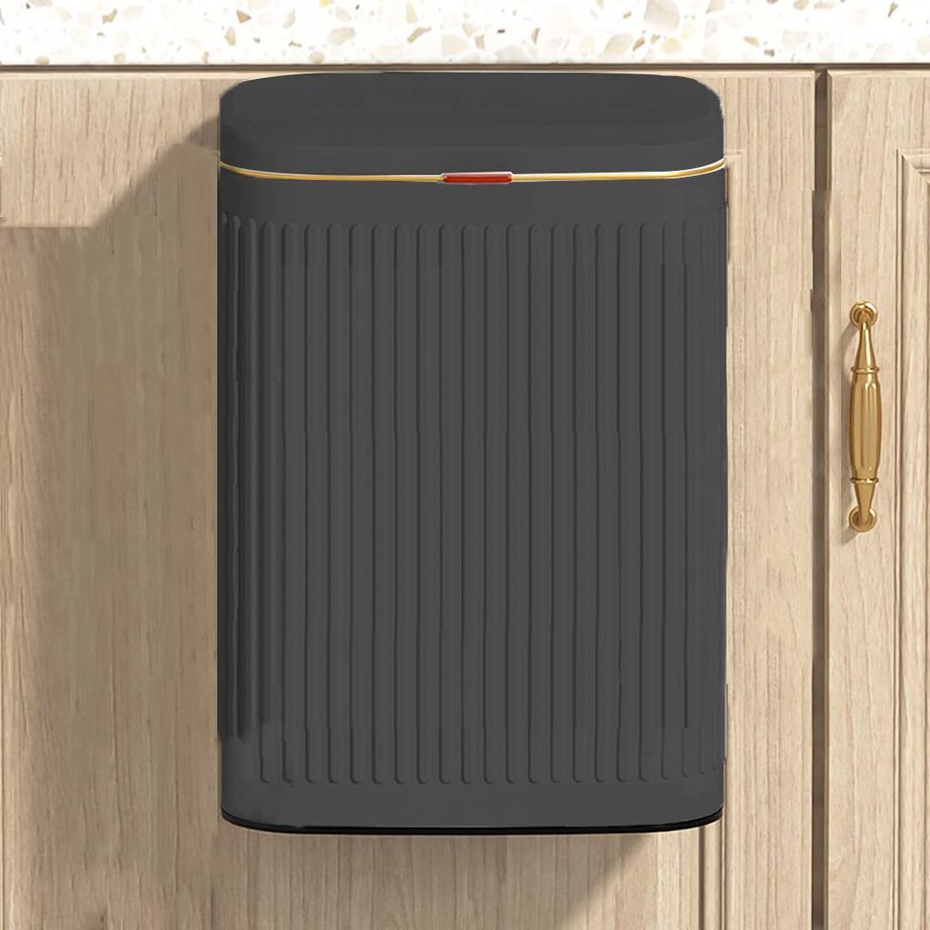 Wall Hanging Trash Can with Lid 8L Kitchen Cabinet Trash Can Stainless Steel Hanging Trash Can with Inner Bucket Kitchen Trash Can (Black)