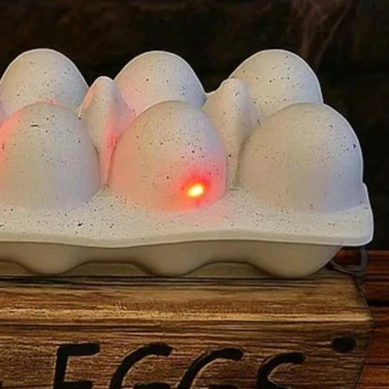 Halloween Zombie Chick LED Light Up Eggs Tray Spooky Eggshell Hatching Chicks Decoration 3D Creepy Deviled Eggs for Tabletop Party Indoor Decoration