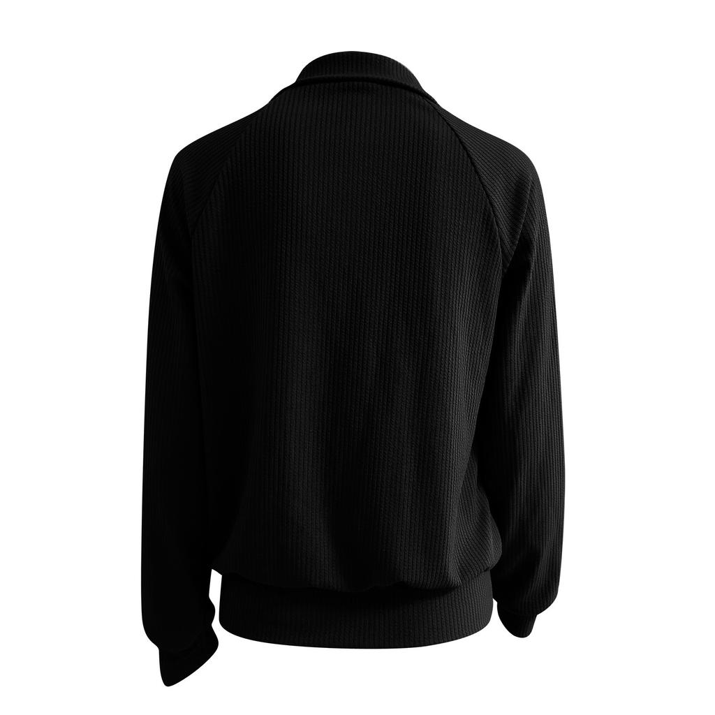 Kvinners uformelle solid stripe løs strikket glidelås cardigan langermet jakkeslag