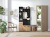 Armadio Compatto 80*35*175cm, Mobiletto Portaoggetti con 2 Ganci Appendiabiti, Mobiletto da Ingresso, Appendiabiti con Panca per Scarpe, Armadietto Imbottito, Colore Nero + Legno