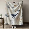 Flannel Blanket, Stylish and Minimalist Whale and Jellyfish Print, Double-Sided and Washable, Suitable for Beds Sofas Office Naps and Camping