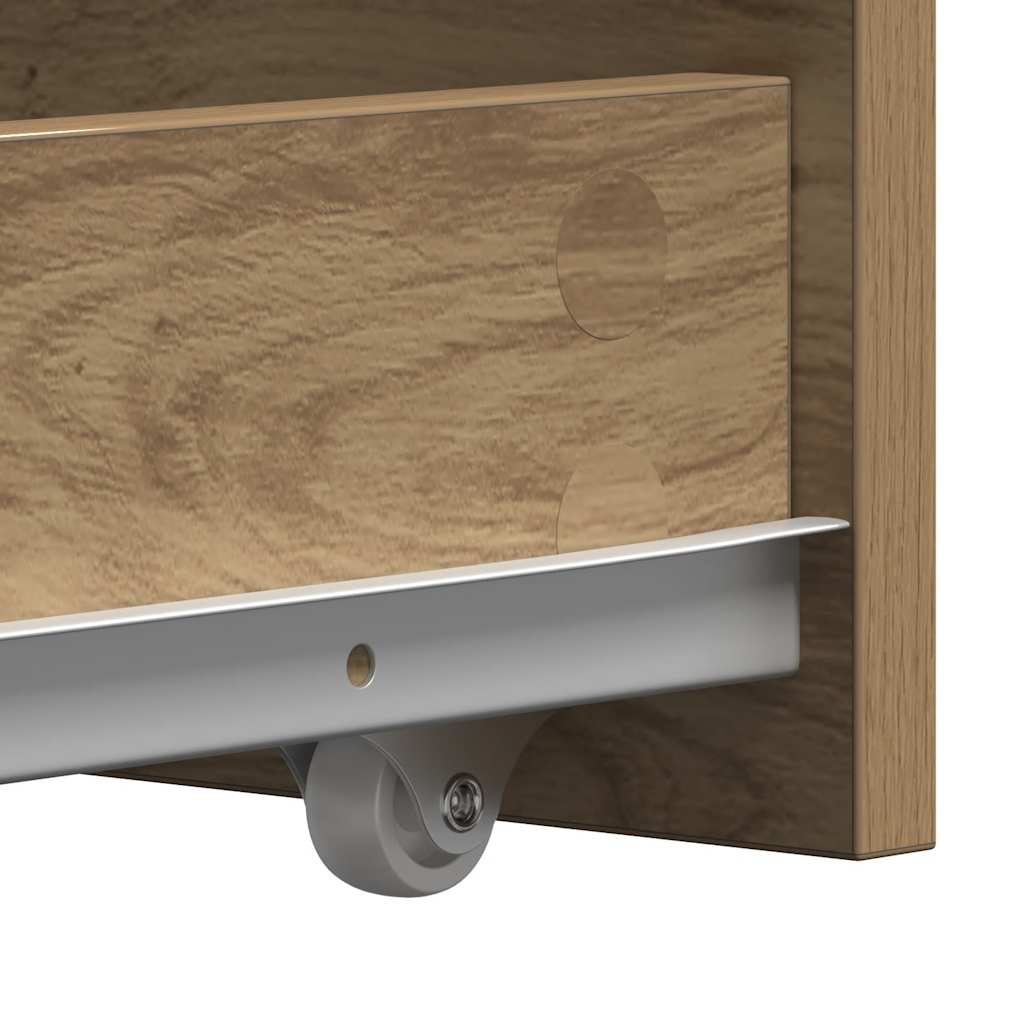 Narrow Bathroom Cabinet with Casters Artisan Oak Wood Based Material