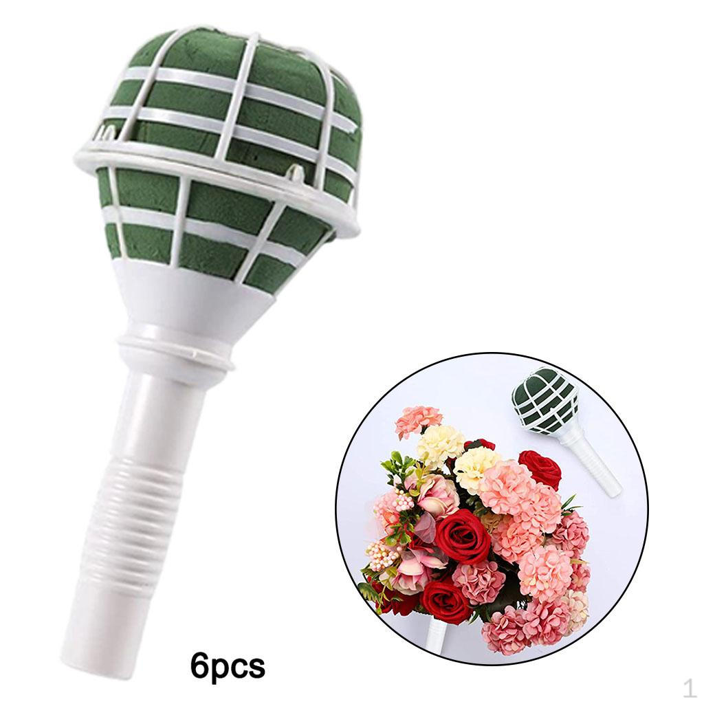 

6x Bouquet Holder Flower Bride Handle Wedding Supplies foam color green