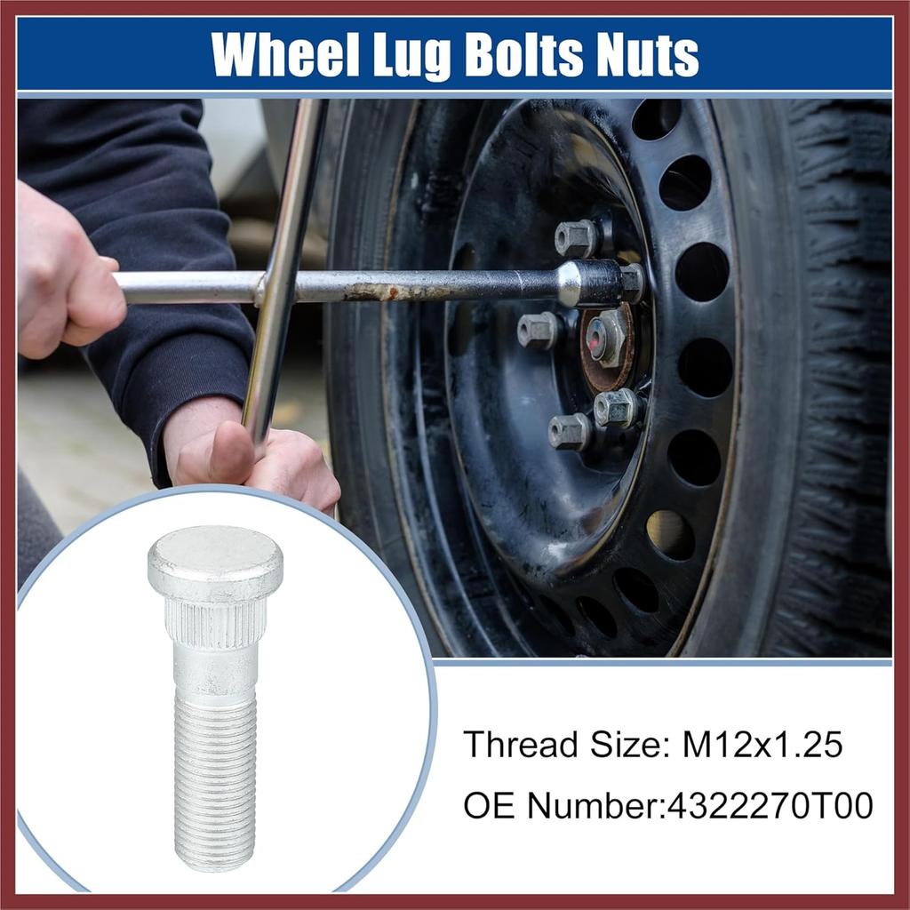 M12x1.25 Wheel Lug Bolts Nuts Hub Assembly Wheel Stud Fit for Nissan Sentra 1995-2022 No.4322270T00 - Pack of 5 Replace Parts