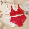 Set Reggiseno Sexy con Ferretto Pizzo Intero Senza Imbottitura Morbido Donna Trasparente Ultrasottile Set Reggiseno Push-up