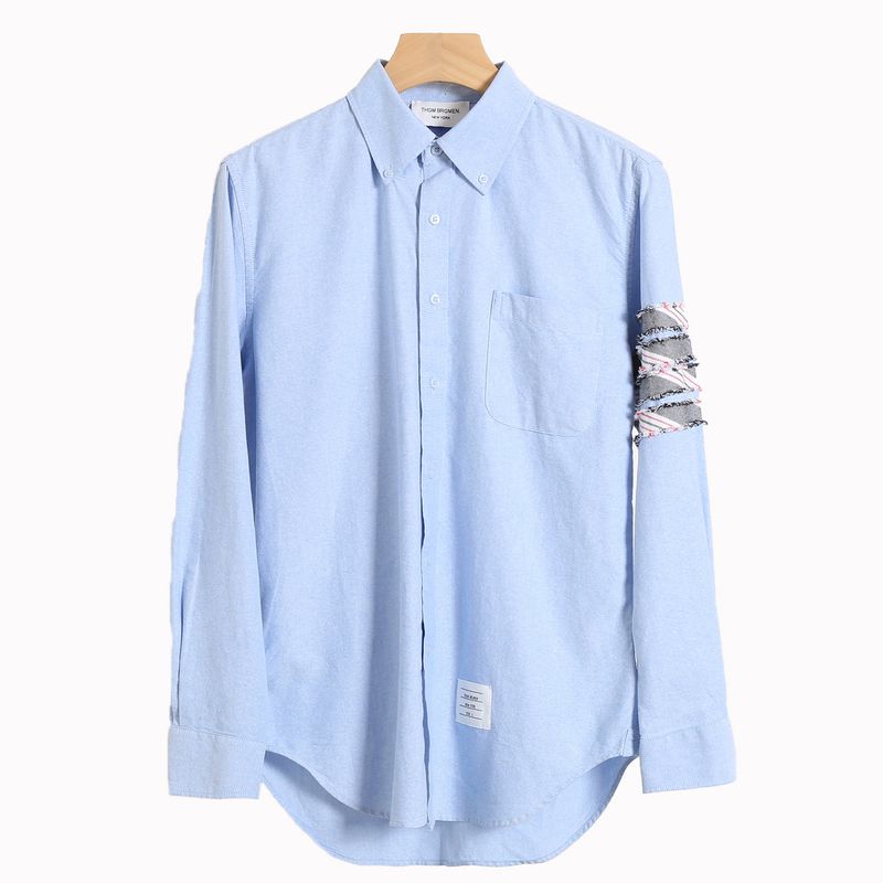 Classic Four-Stripe High-Thread-Count Cotton Oxford Shirt for Men, New Solid Color Basic Casual Long-Sleeve Shirt for Women
