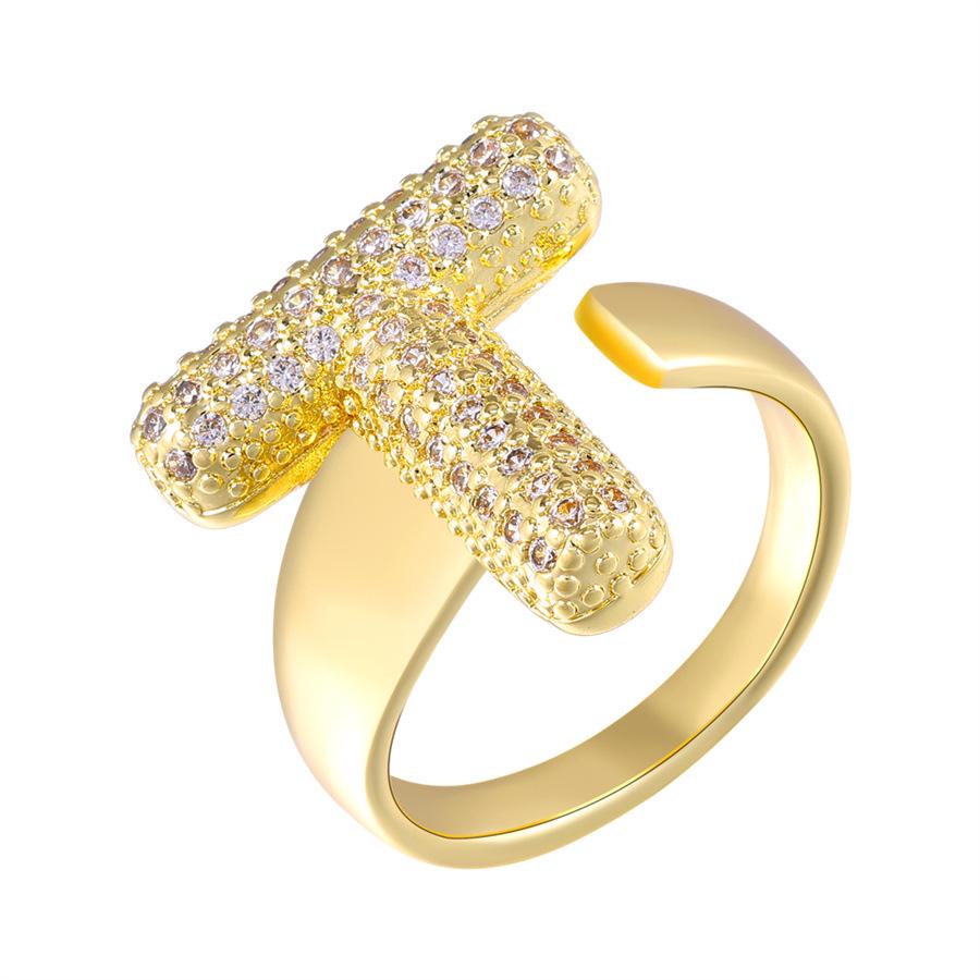 Zirkon Kupfer Mikro-Eingefasst 26-Buchstaben Offener Ring - Europäischer & Amerikanischer Weihnachtsschmuck