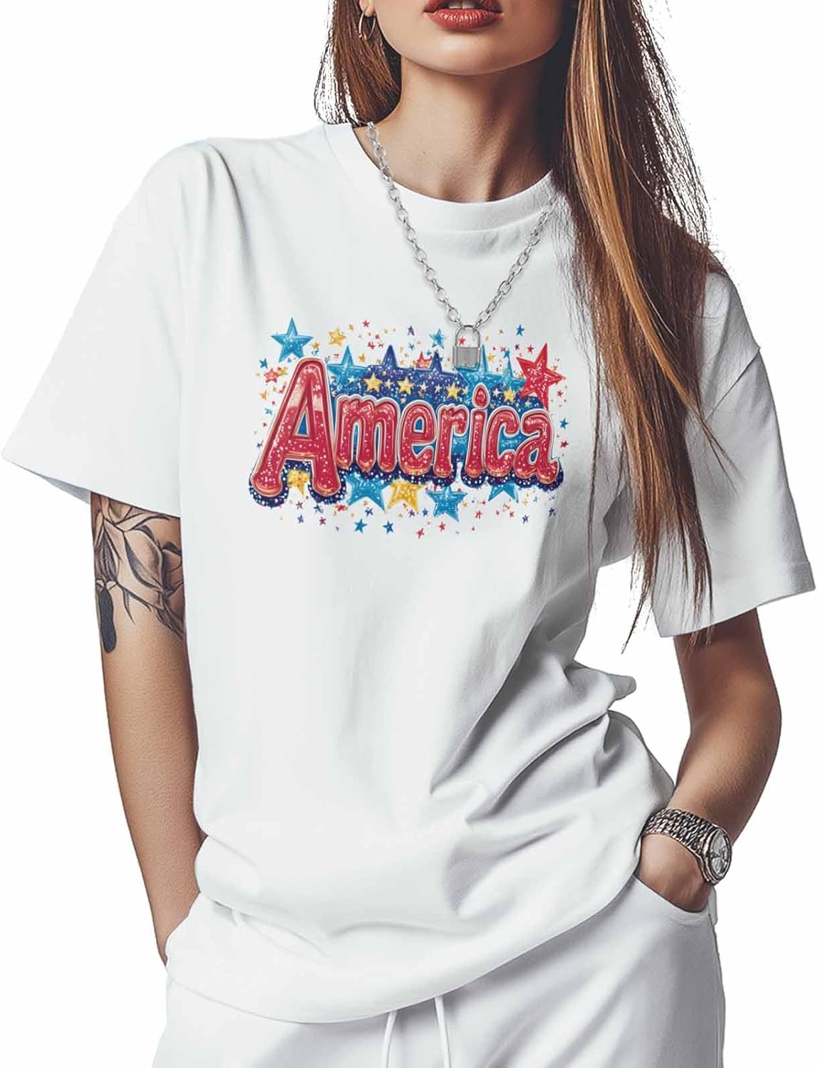 

T Shirts for Women Graphic Tees Patriotic Crew Neck Short Sleeve Shirts for Women Color Star Casual T-Shirt 5XL різнокольоровий
