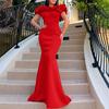Damen Mode Einfarbig Schulterfrei Meerjungfrau Lang Formell Abendkleid