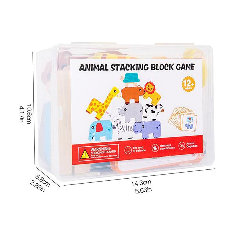 Wooden Animal Stacking Block Game Shape Matching Puzzle Balance Toy Montessori Fine Motor Training Educational Toys For Children